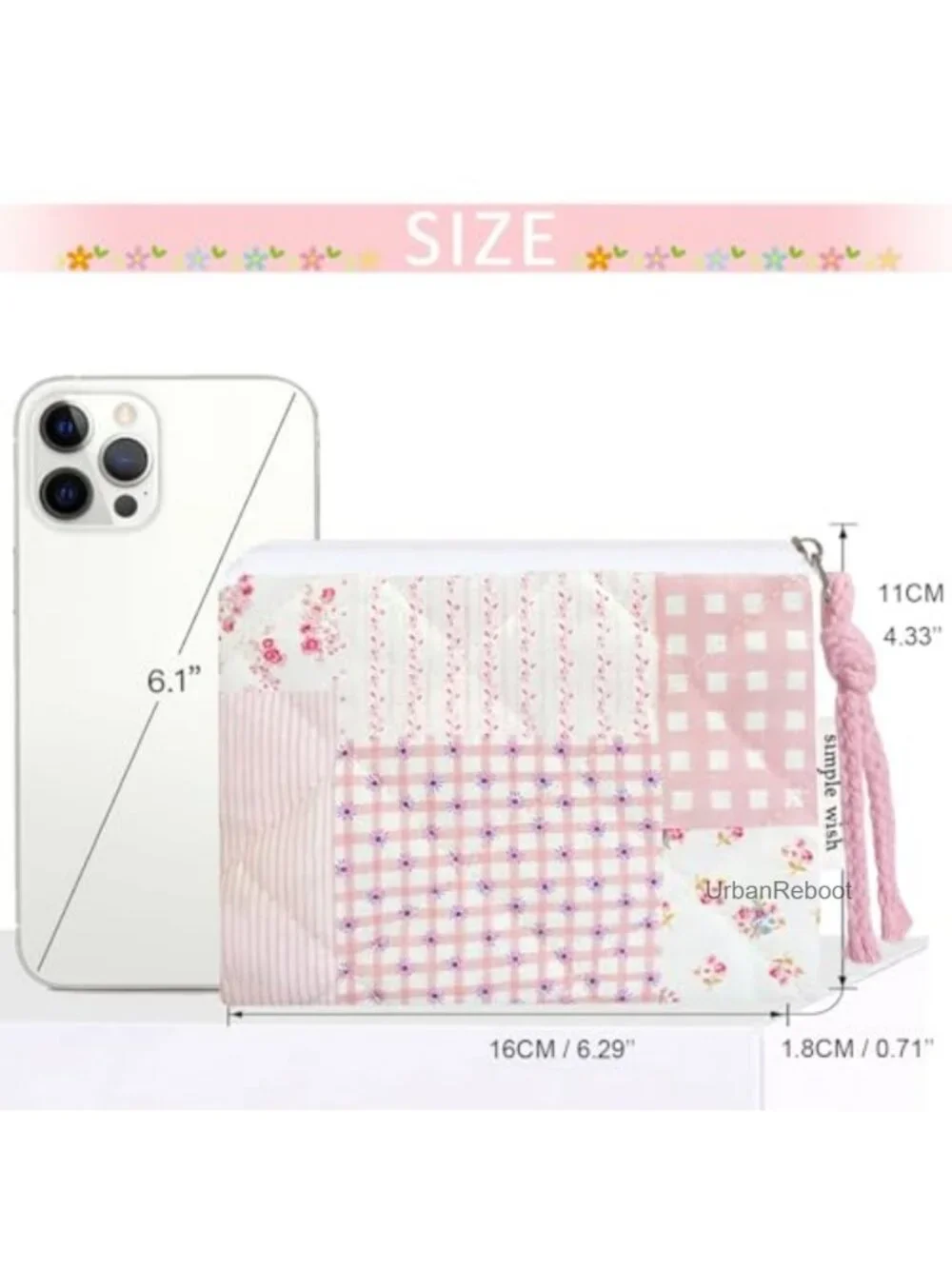 Cotton Quilted Floral Small Coin Pouch Zipper Wallet